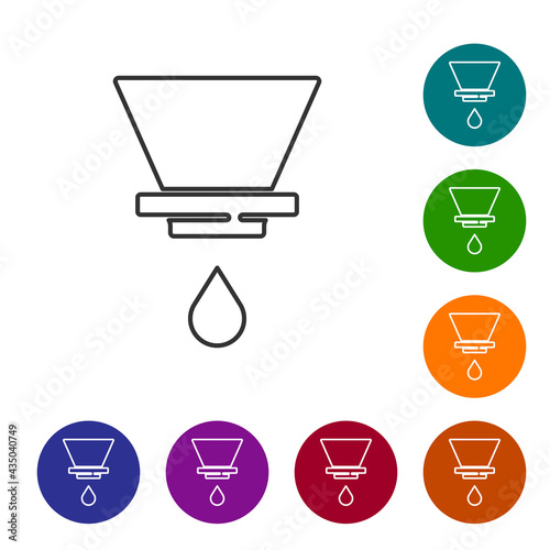 Black line V60 coffee maker icon isolated on white background. Set icons in color circle buttons. Vector