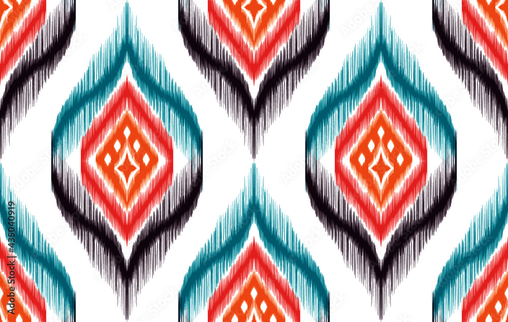 Fototapeta premium Ikat ethnic seamless pattern design.Indian Aztec fabric chevron textile patterns decoration wallpaper. Geometric African American style pattern vector illustrations background.