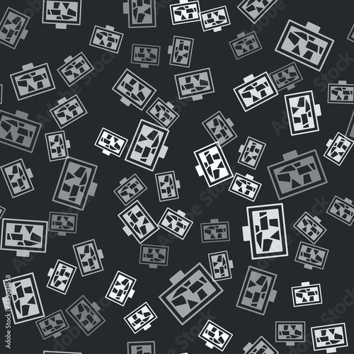 Grey Picture art icon isolated seamless pattern on black background. Vector