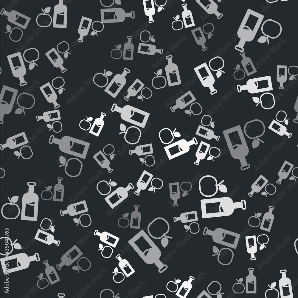 Grey Apple cider bottle icon isolated seamless pattern on black background. Beverage glass bottle. Vector Grey Apple cider bottle icon isolated seamless pattern on black background. Beverage glass bottle. Vector