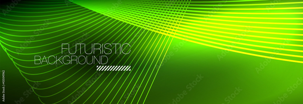 Abstract neon glowing light in the dark with waves. Shiny magic energy and motion concept, vector abstract wallpaper background Abstract neon glowing light in the dark with waves. Shiny magic energy and motion concept, vector abstract wallpaper background