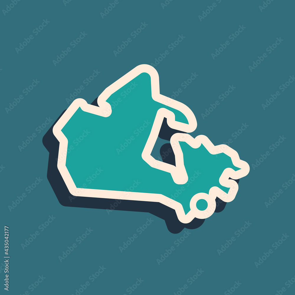 Green Canada map icon isolated on green background. Long shadow style. Vector
