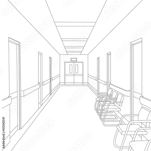 corridor in hospital, sketch, vector