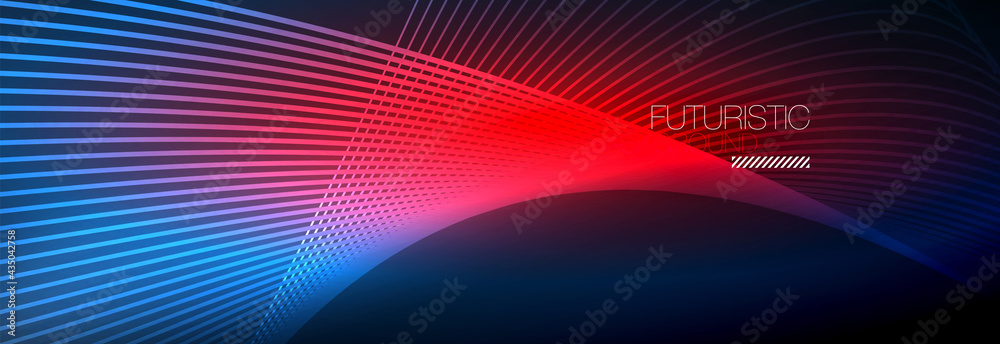 Abstract neon glowing light in the dark with waves. Shiny magic energy and motion concept, vector abstract wallpaper background