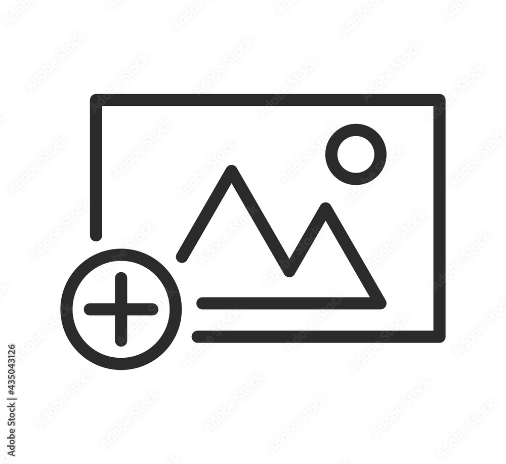 Add photo line style. Premium picture icon. High quality sign and symbol on a white background. Vector outline pictogram for info graphic, web design and app development. Add photo line style. Premium picture icon. High quality sign and symbol on a white background. Vector outline pictogram for info graphic, web design and app development.