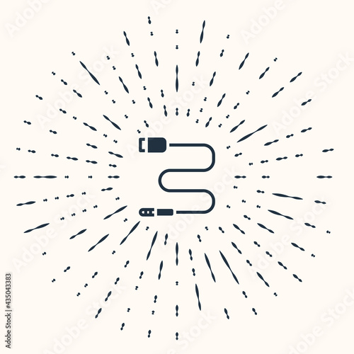 Grey Audio jack icon isolated on beige background. Audio cable for connection sound equipment. Plug wire. Musical instrument. Abstract circle random dots. Vector