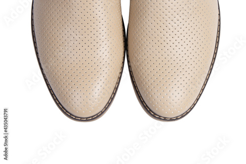 Mens classic leather shoes isolated on white background. Top view