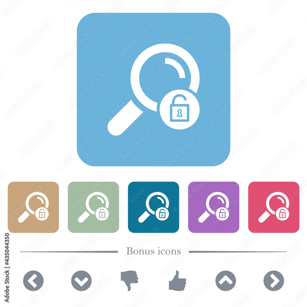 Unlock search flat icons on color rounded square backgrounds Unlock search flat icons on color rounded square backgrounds