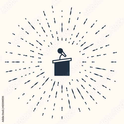 Grey Stage stand or debate podium rostrum icon isolated on beige background. Conference speech tribune. Abstract circle random dots. Vector