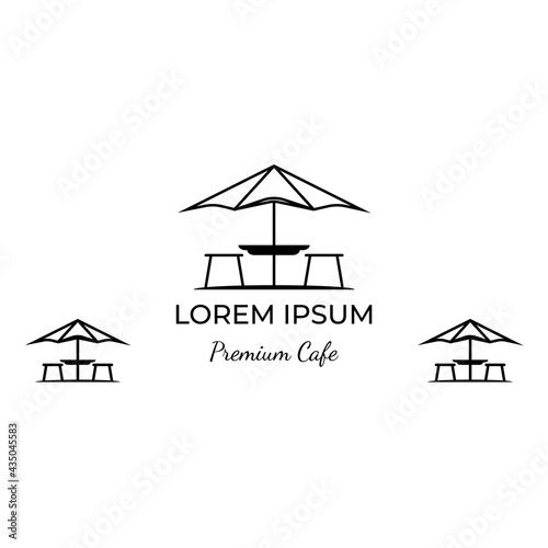 bar outdoor terrace cafe in beach line art icon minimalist vector logo illustration design