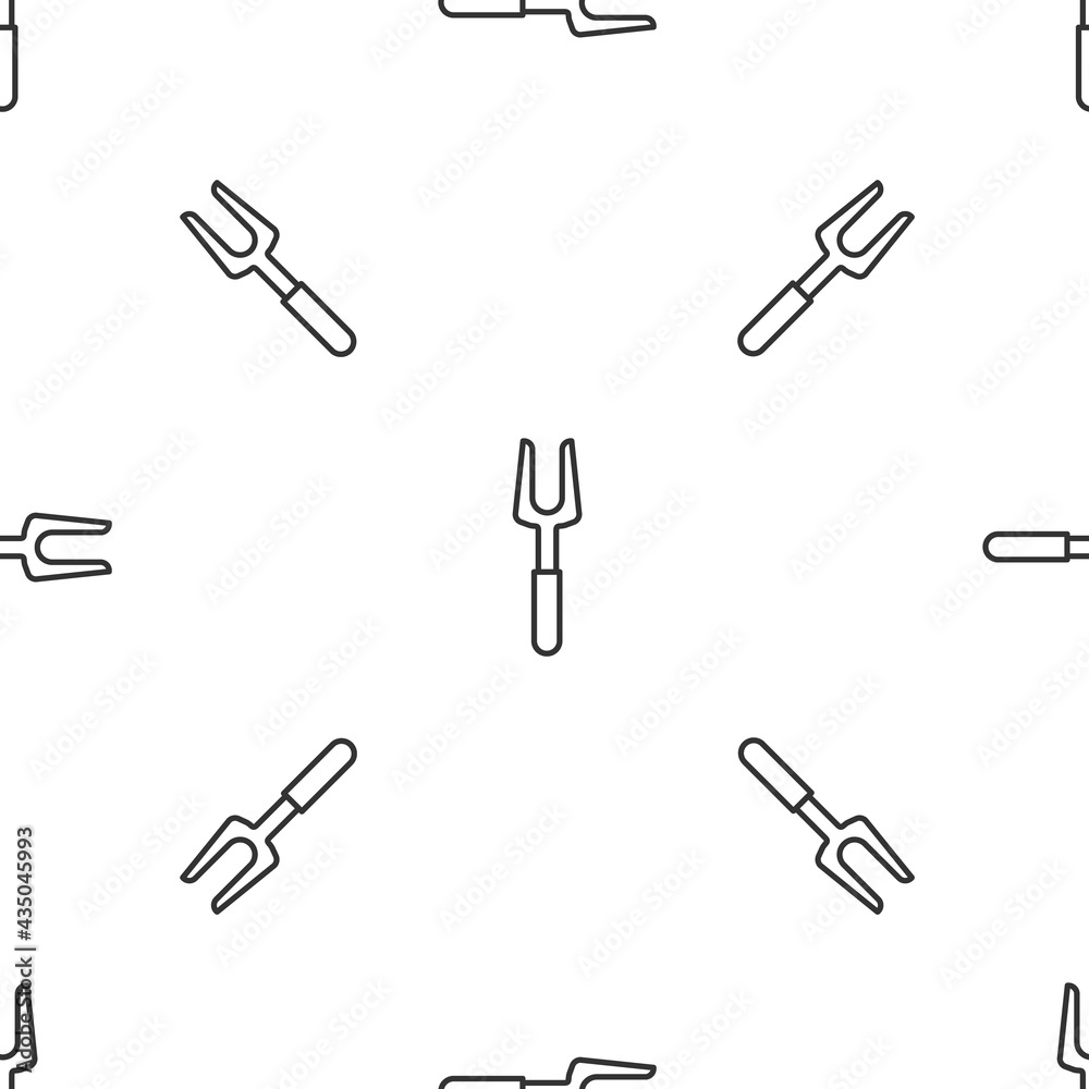 Grey line Barbecue fork icon isolated seamless pattern on white background. BBQ fork sign. Barbecue and grill tool. Vector Illustration Grey line Barbecue fork icon isolated seamless pattern on white background. BBQ fork sign. Barbecue and grill tool. Vector Illustration