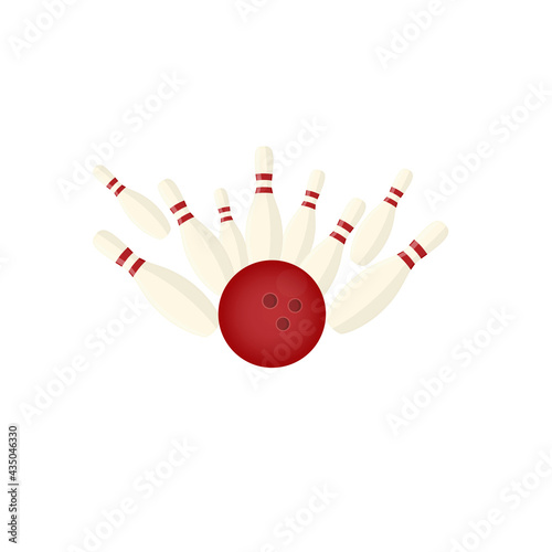 Bowling alley. Bowling ball breaks skittles, vector illustration