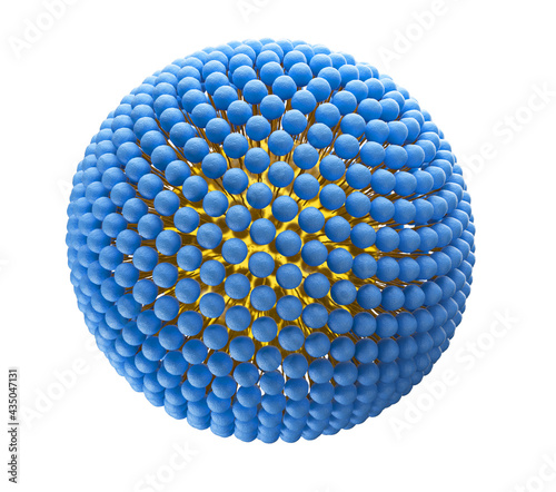 Medical 3D illustration of a monolayer micelle structure with a fat-soluble molecule inside the particle. Isolated on white background