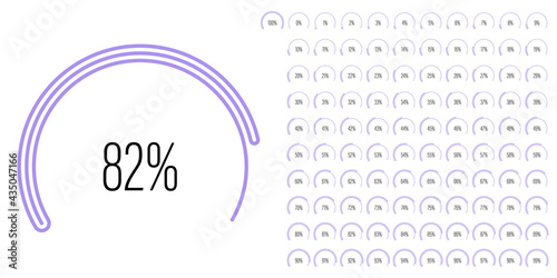 Set of circular sector arc percentage diagrams meters progress bar from 0 to 100 ready-to-use for web design, user interface UI or infographic - indicator with purple