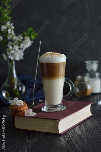 latte, latte macchiato, coffee, oatmeal cookies