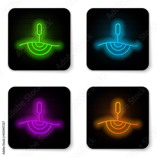 Glowing neon line Acupuncture therapy icon isolated on white background. Chinese medicine. Holistic pain management treatments. Black square button. Vector