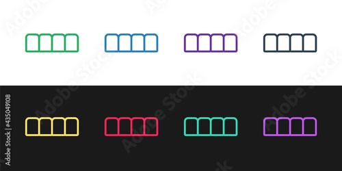 Set line Dentures model icon isolated on black and white background. Teeth of the upper jaw. Dental concept. Vector