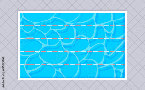 Rectangular swimming pool with lanes and square tiles. Top view. Vector illustration in trendy flat style.