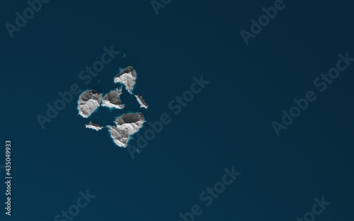 graphic landscape, casual depiction of islands in the ocean