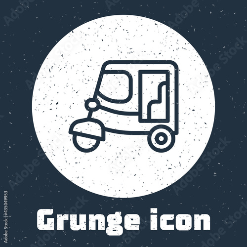 Grunge line Taxi tuk tuk icon isolated on grey background. Indian auto rickshaw concept. Delhi auto. Monochrome vintage drawing. Vector