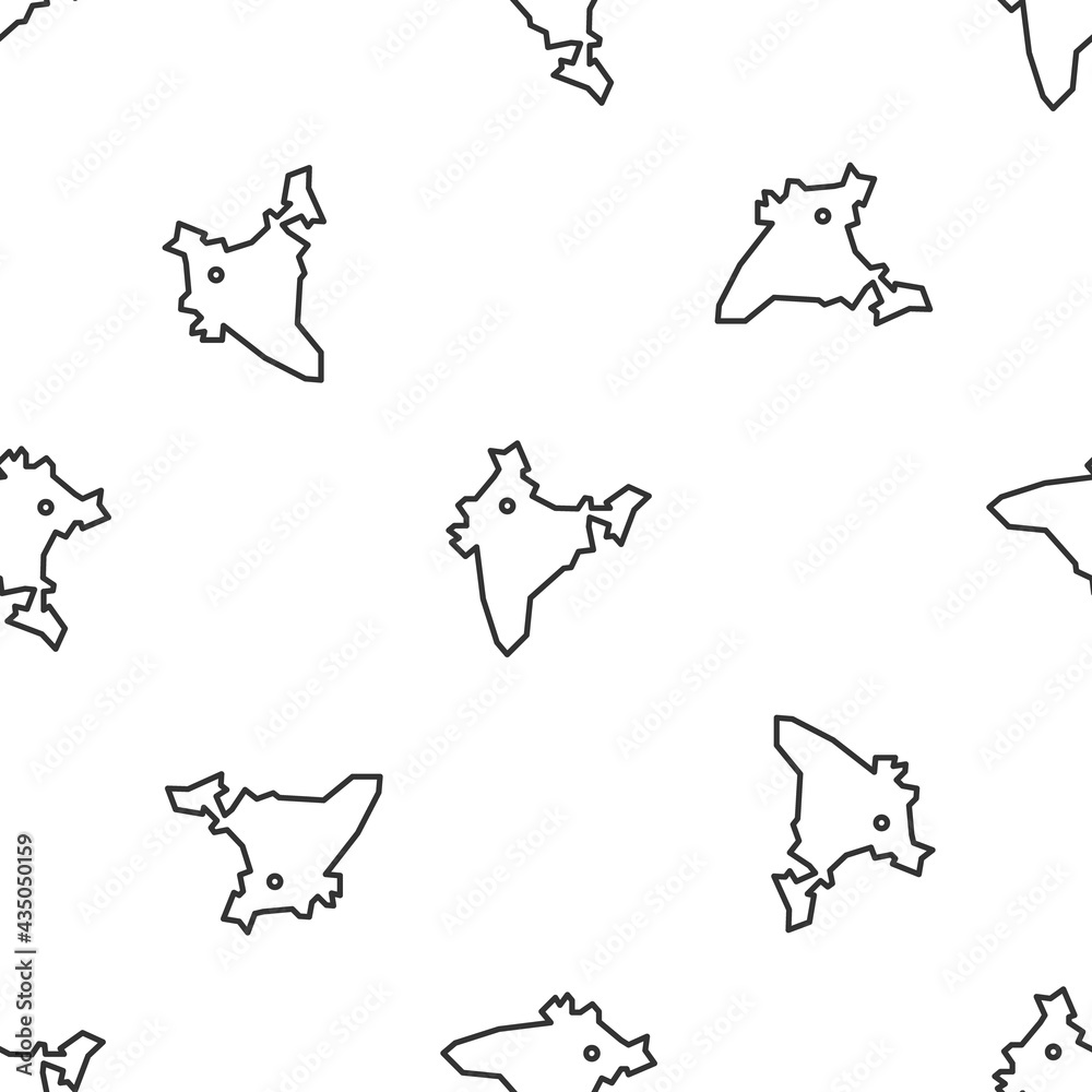 Grey line India map icon isolated seamless pattern on white background. Vector Grey line India map icon isolated seamless pattern on white background. Vector