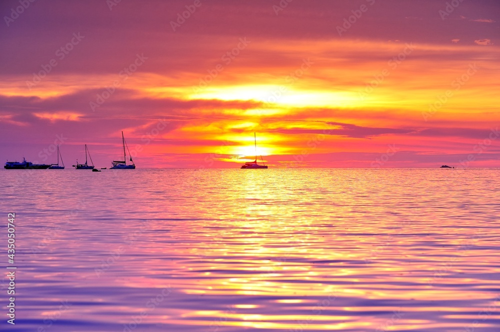 Sunset on the beach at Lipe Island , Satun Thailand