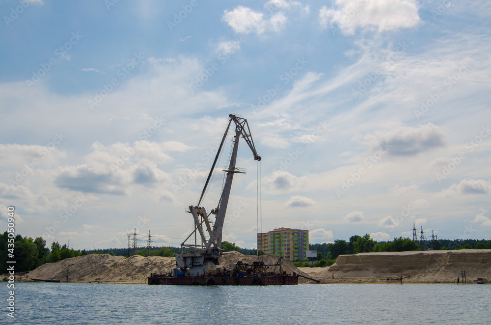 Hoisting and river crane on the Dnieper river in Vishgorod, Ukraine