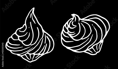 Vector isolated meringue set hand-drawn in sketch style. sweet meringue sugar confection white line on black background for design template, recipes, menus, signage.