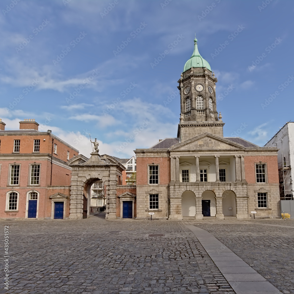 Inner court with gate and Bedford bell  tower of Dublin castle, ireland