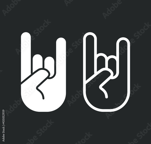 Rock hand gesture icon. Devil horns sign. Heavy metal music symbol. Mouse click cursor logo silhouette. Vector illustration image.