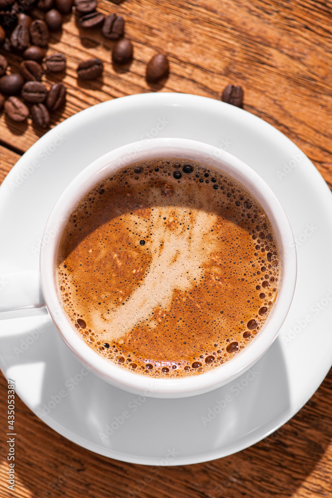 Coffee beverage with roasted coffee beans Coffee beverage with roasted coffee beans
