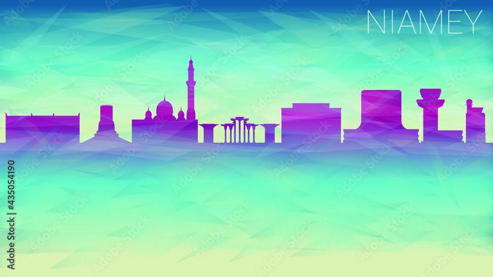 Niamey Niger Skyline City Vector Silhouette. Broken Glass Abstract Geometric Dynamic Textured. Banner Background. Colorful Shape Composition.
