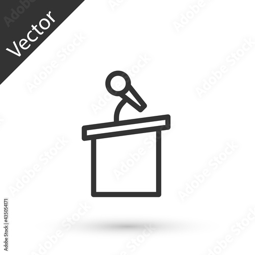 Grey line Stage stand or debate podium rostrum icon isolated on white background. Conference speech tribune. Vector