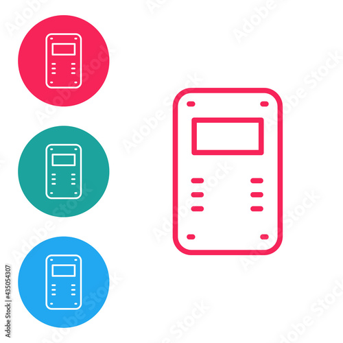 Red line Police assault shield icon isolated on white background. Set icons in circle buttons. Vector