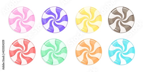 A set of eight multi-colored candies. Sweets icon. Vector illustration.