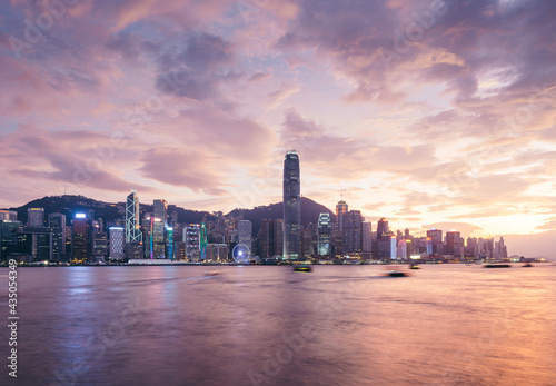 Victoria harbor skyline at sunset