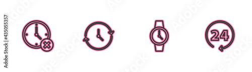 Set line Clock delete, Wrist watch, and 24 hours icon. Vector