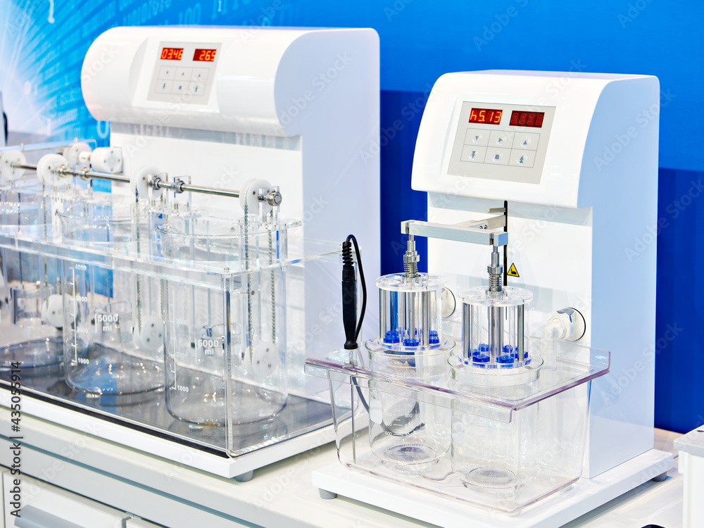 Modern chemical equipment for laboratory. Dissolution and disintegration testers Modern chemical equipment for laboratory. Dissolution and disintegration testers