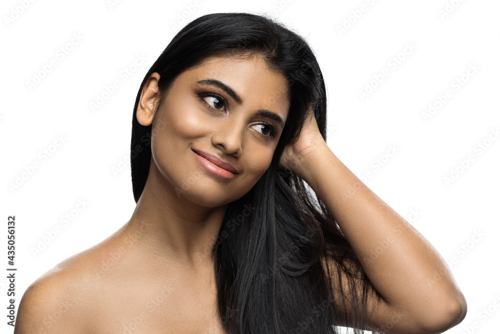 Beautiful Indian woman with smooth skin and long black hair Stock Photo