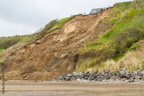 May 2021 aftermath of huge cliff landslip at Nefyn, Llyn Peninsula, Wales.