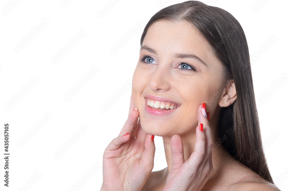 portrait of beautiful young woman with perfect skin posing portrait of beautiful young woman with perfect skin posing