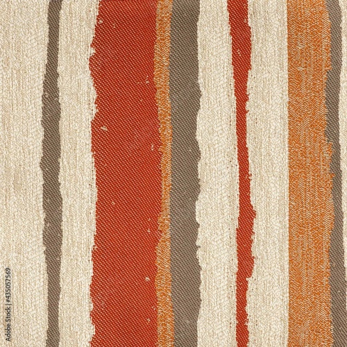 Irregular striped upholstery fabric texture in rusty red, taupe and ivory
