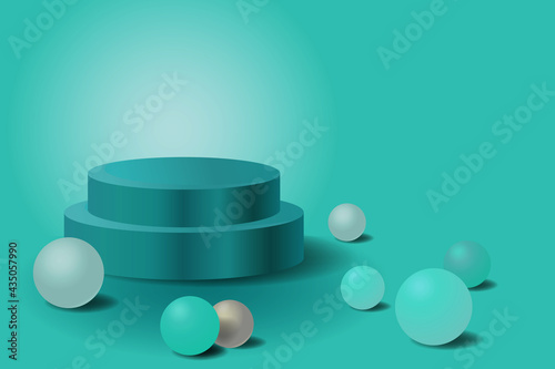 Mockup for product presentation. Podium with realistic spheres. 3d render with abstract scene. Vector illustration.
