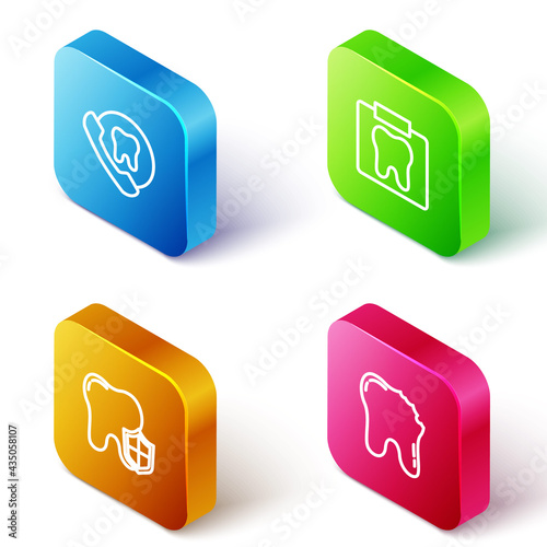 Set Isometric line Online dental care, X-ray of tooth, Dental protection and Broken icon. Vector