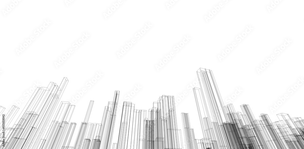 Fototapeta premium Cityscape Sketch. 3d render of city wireframe. illustration background of building.