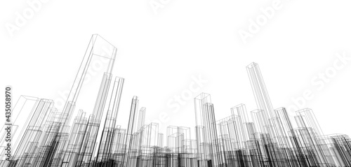 Cityscape Sketch. 3d render of city wireframe. illustration background of building.