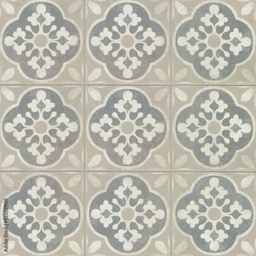 Seamless porcelain tile texture with symmetric floral ornamental pattern