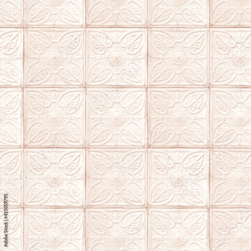 Worn weathered tin wall tile texture in blush pink