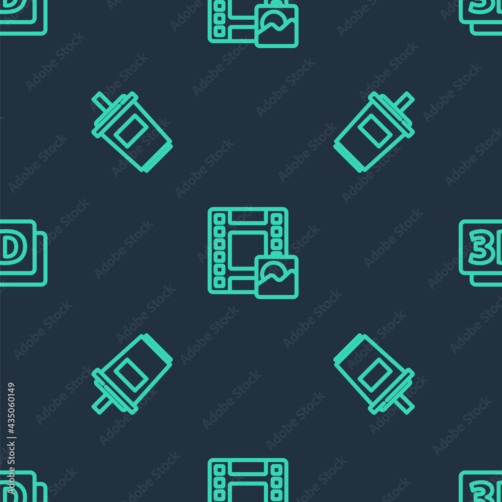 Set line Play Video, Paper glass with water and 3D word on seamless pattern. Vector Set line Play Video, Paper glass with water and 3D word on seamless pattern. Vector