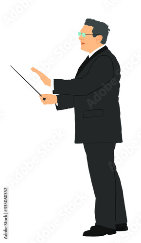 Music conductor vector illustration isolated on white background. Philharmonic conductor. Orchestra leader on event. Musician leader man.